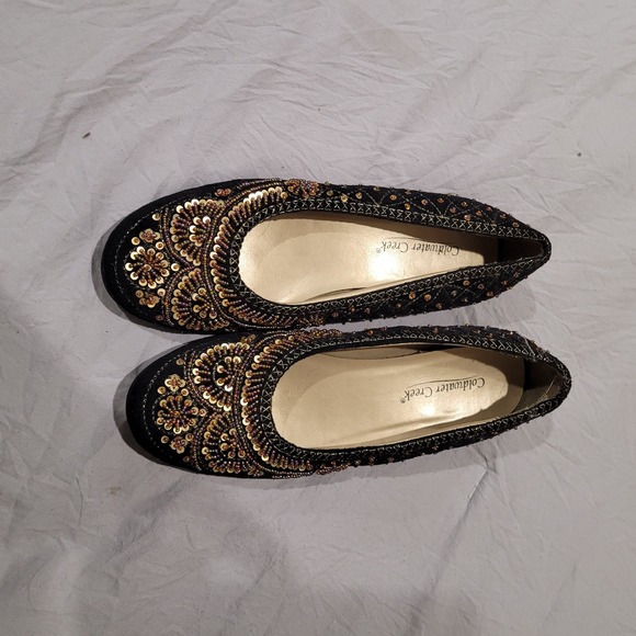 Coldwater‎ Creek Women's SZ 8 black beaded sequined flats festival artsy vintage - Picture 9 of 10